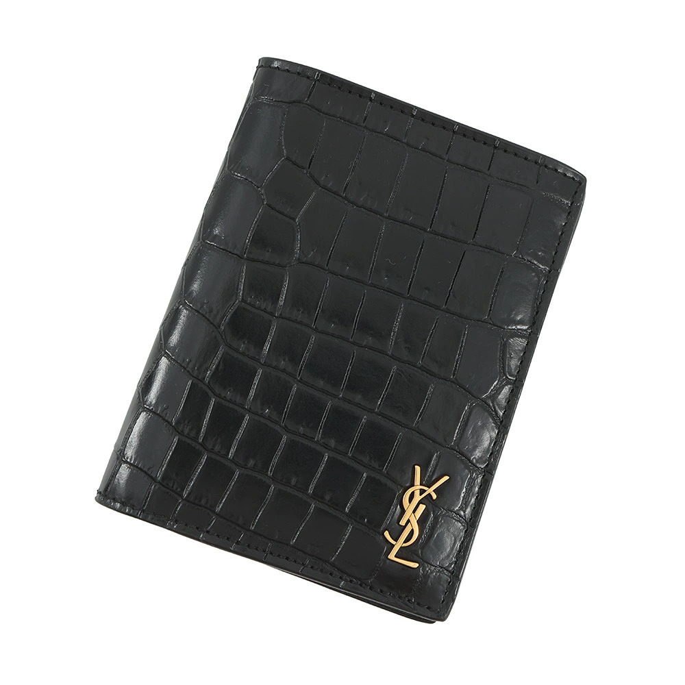 Saint Laurent Paris Cassandra Credit Card Wallet Embossed Leather Black Case
